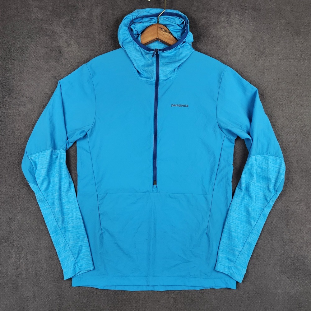 Patagonia Airshed Pro Pullover Mens Small Blue 1/2 Zip Hooded Packable 24191
